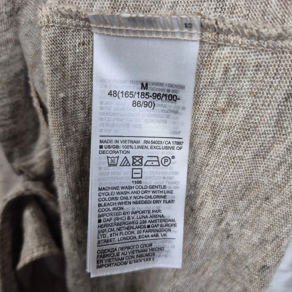 Banana Republic Mens Linen Resort Camp Shirt Beige Short Sleeve Button Down M